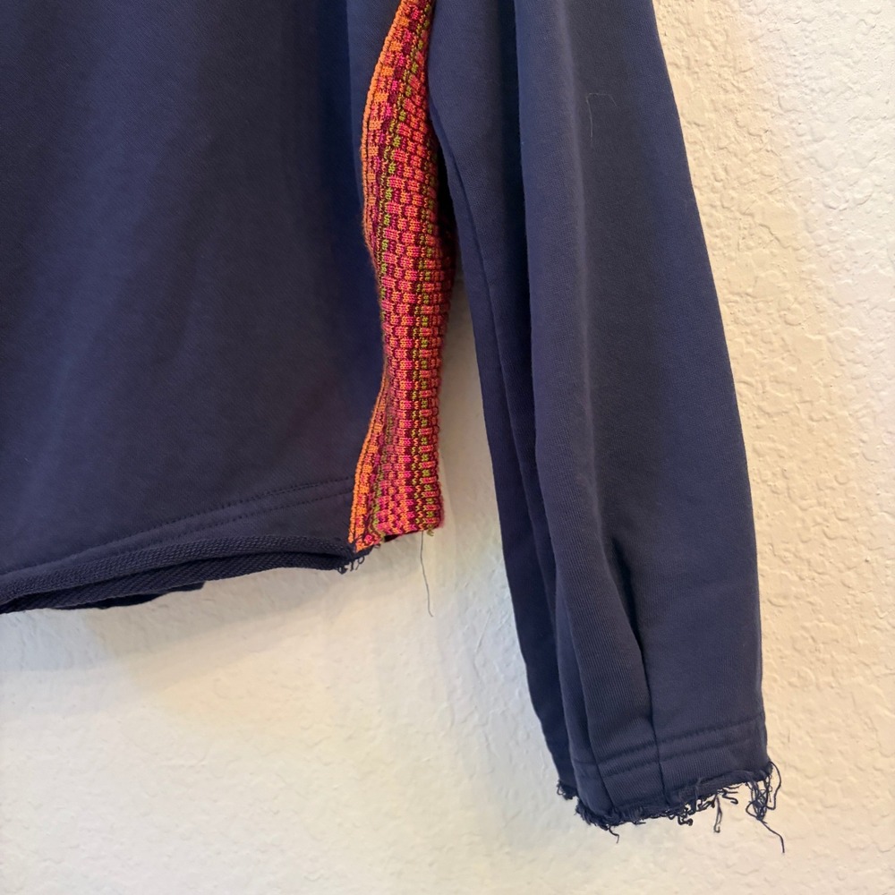 Natural Life Knit Trim Sweatshirt L/XL Boho Raw Edge Oversized Casual Navy Red - Picture 4 of 11